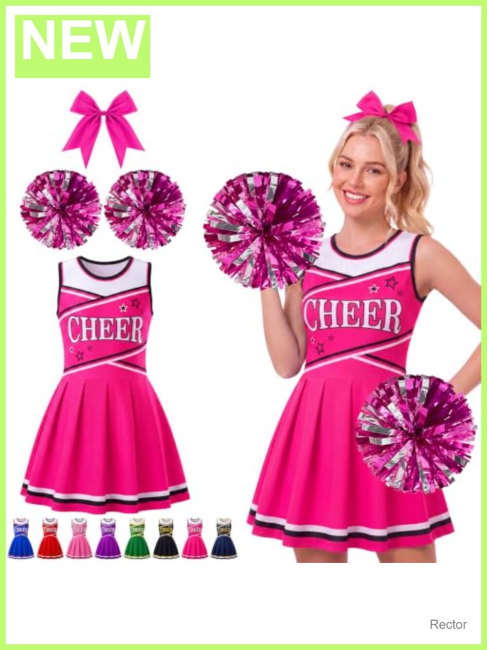 Women Cheerleader Costume Set Dress Pom Poms Bow Cosplay Halloween